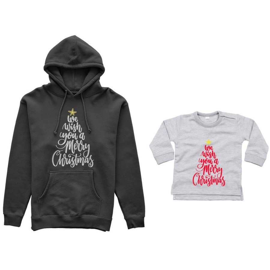 Coordinato felpe o body lupetto neonato madre figlio we wish you a merry christmas Natale