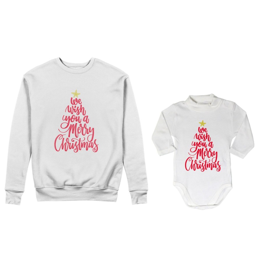 Coordinato felpe o body lupetto neonato madre figlio we wish you a merry christmas Natale