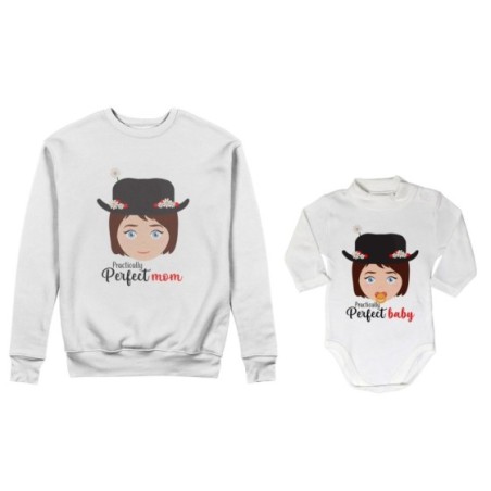 Coordinato felpe o body lupetto neonata madre figlia practically perfect mom perfect baby Per la mamma