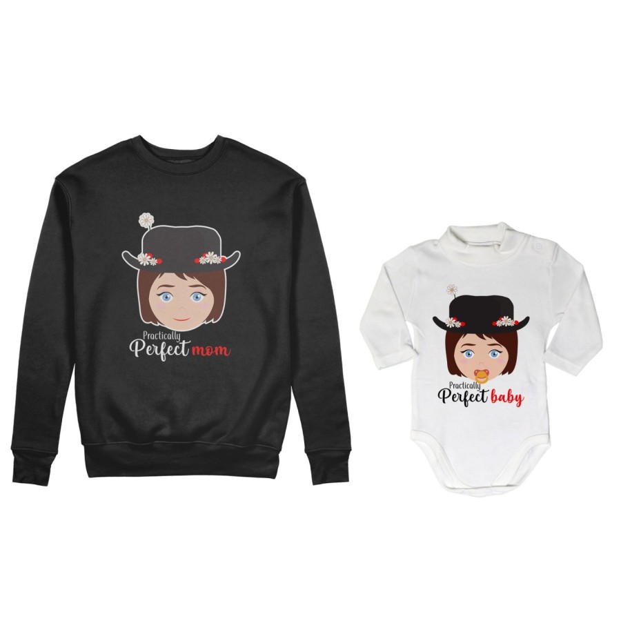 Coordinato felpe o body lupetto neonata madre figlia practically perfect mom perfect baby Per la mamma