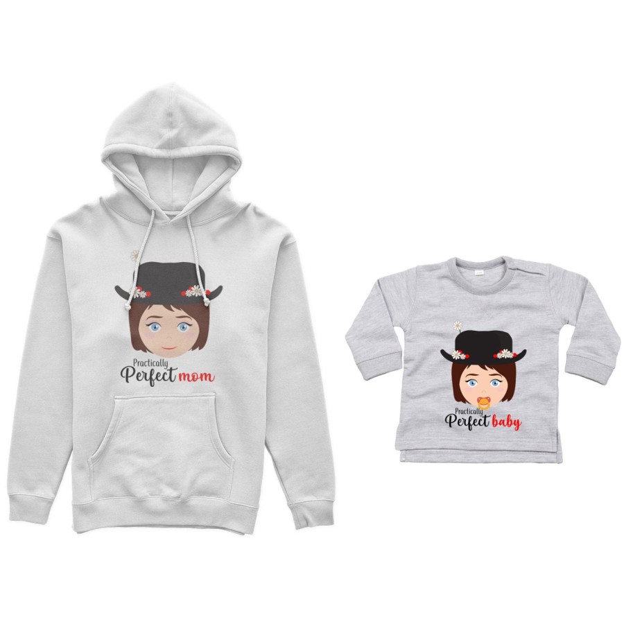 Coordinato felpe o body lupetto neonata madre figlia practically perfect mom perfect baby Per la mamma