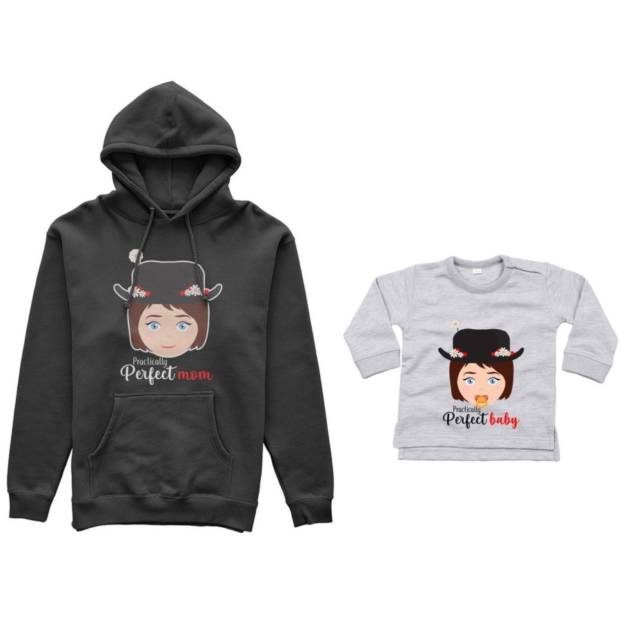 Coordinato felpe o body lupetto neonata madre figlia practically perfect mom perfect baby Per la mamma