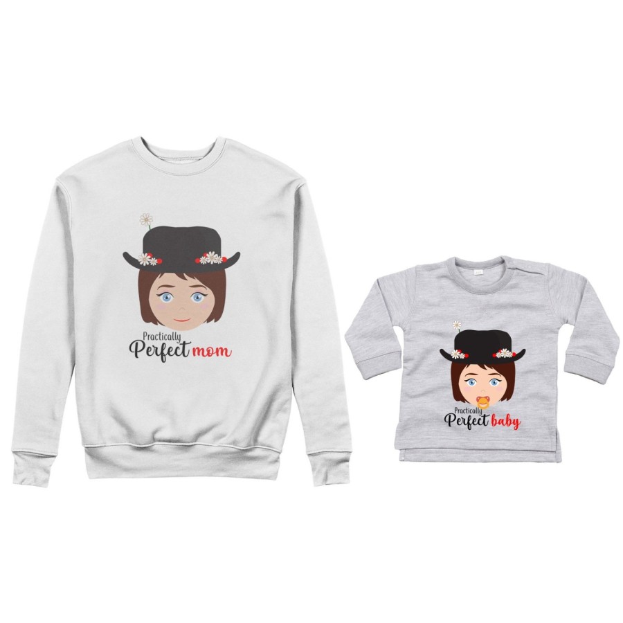 Coordinato felpe o body lupetto neonata madre figlia practically perfect mom perfect baby Per la mamma