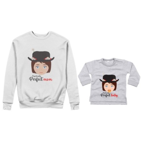 Coordinato felpe o body lupetto neonata madre figlia practically perfect mom perfect baby Per la mamma