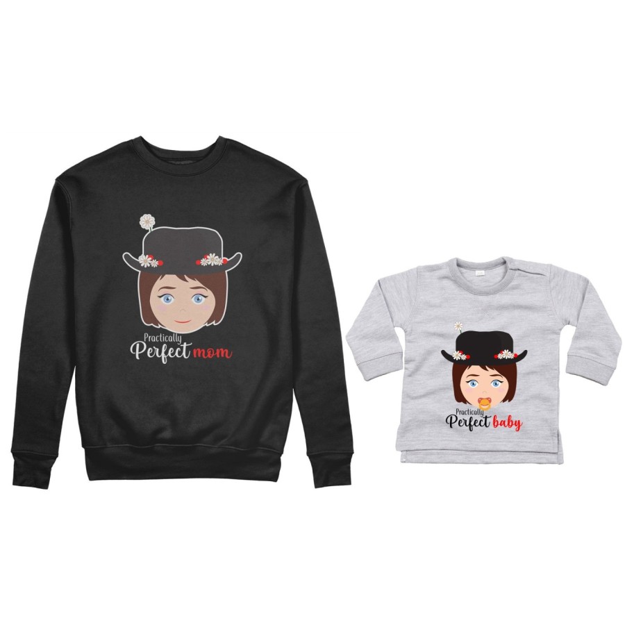 Coordinato felpe o body lupetto neonata madre figlia practically perfect mom perfect baby Per la mamma