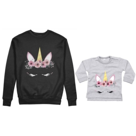Coordinato felpe o body lupetto neonata madre figlia colorful unicorn Per la mamma