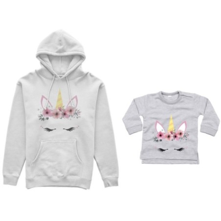Coordinato felpe o body lupetto neonata madre figlia colorful unicorn Per la mamma