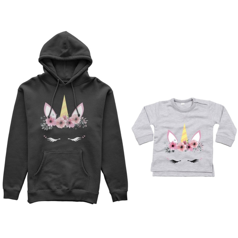 Coordinato felpe o body lupetto neonata madre figlia colorful unicorn Per la mamma