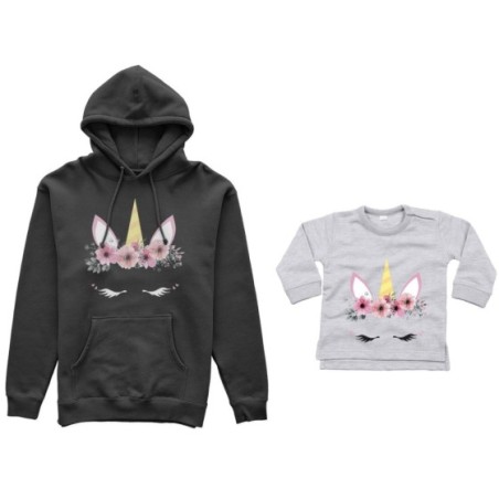 Coordinato felpe o body lupetto neonata madre figlia colorful unicorn Per la mamma