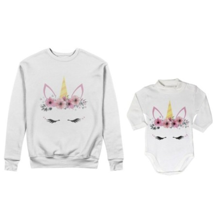 Coordinato felpe o body lupetto neonata madre figlia colorful unicorn Per la mamma