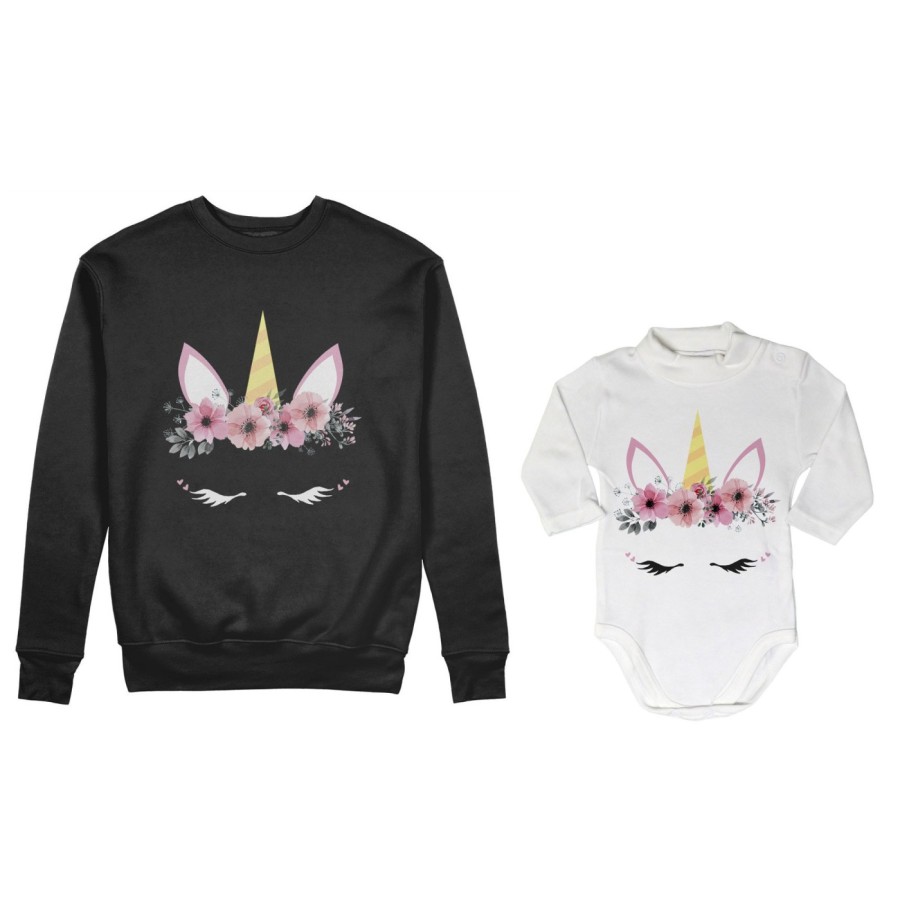 Coordinato felpe o body lupetto neonata madre figlia colorful unicorn Per la mamma