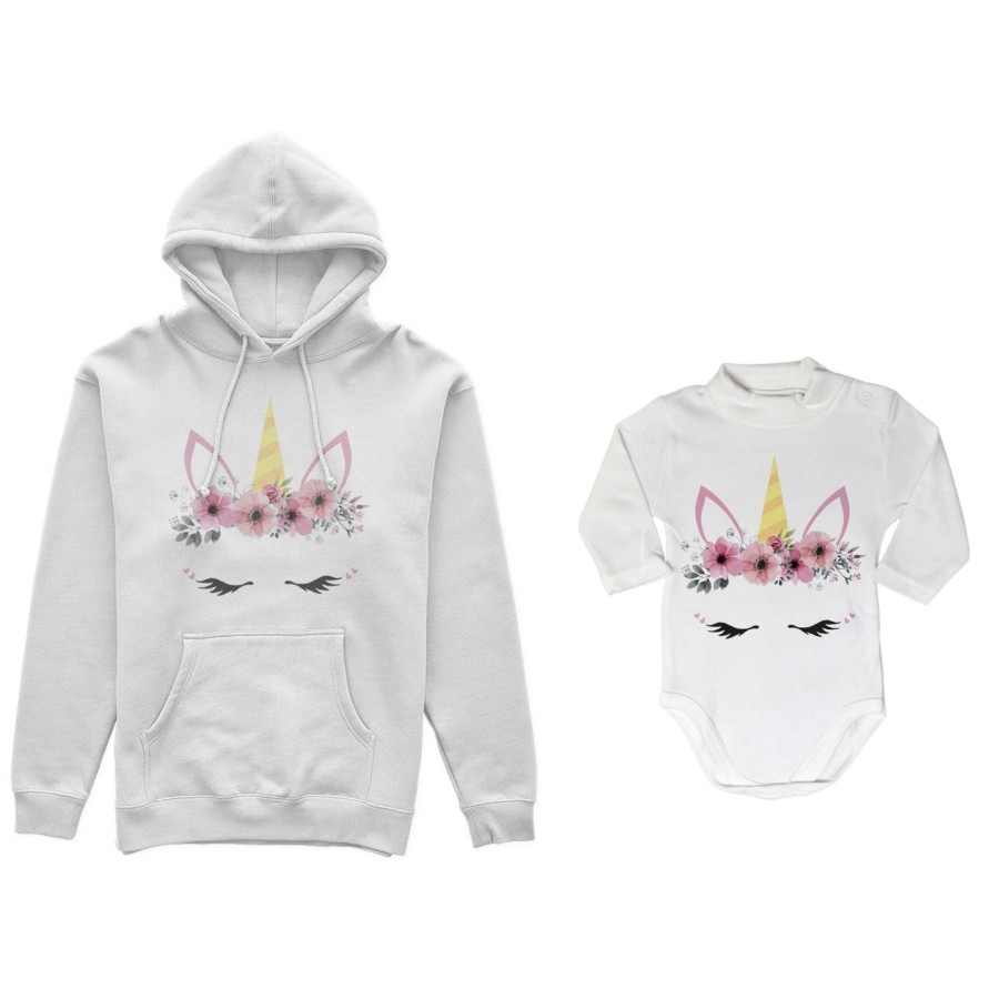 Coordinato felpe o body lupetto neonata madre figlia colorful unicorn Per la mamma