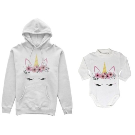 Coordinato felpe o body lupetto neonata madre figlia colorful unicorn Per la mamma