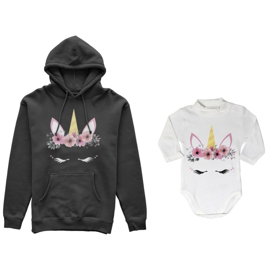 Coordinato felpe o body lupetto neonata madre figlia colorful unicorn Per la mamma