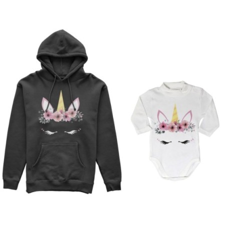 Coordinato felpe o body lupetto neonata madre figlia colorful unicorn Per la mamma