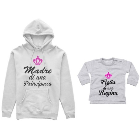 Coordinato felpe o body lupetto madre figlio madre di principe principessa figlio figlia regina corona azzurra fucsia Per la mam