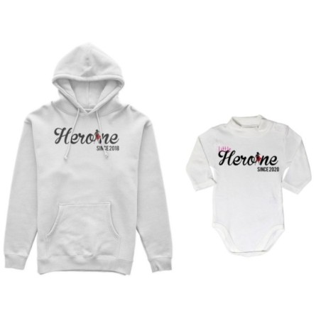 Coordinato felpe o body lupetto neonata madre figlia personalizzato con anno heroine since little heroine since Per la mamma