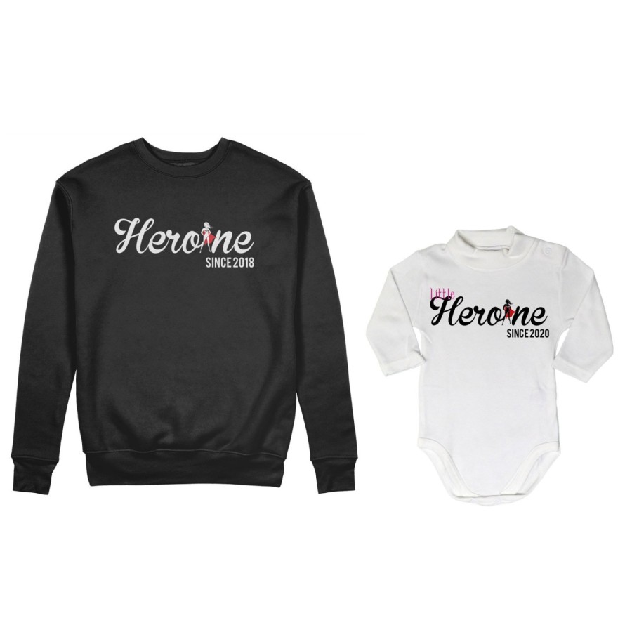 Coordinato felpe o body lupetto neonata madre figlia personalizzato con anno heroine since little heroine since Per la mamma
