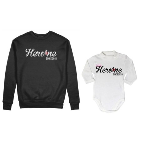 Coordinato felpe o body lupetto neonata madre figlia personalizzato con anno heroine since little heroine since Per la mamma
