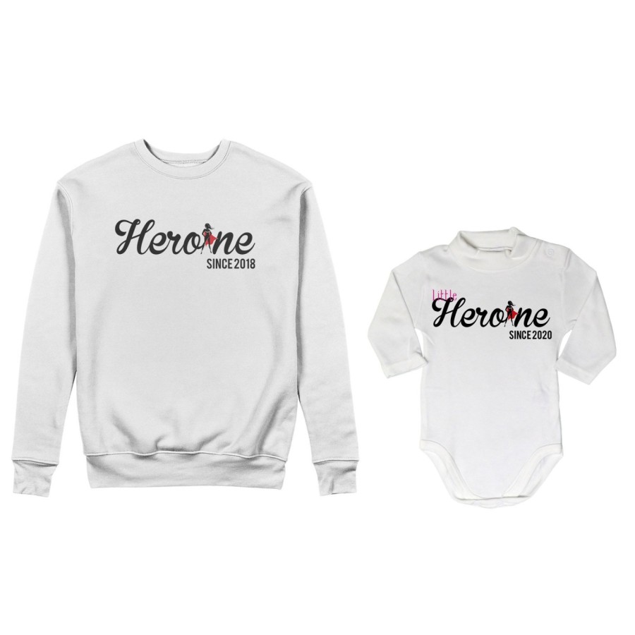 Coordinato felpe o body lupetto neonata madre figlia personalizzato con anno heroine since little heroine since Per la mamma