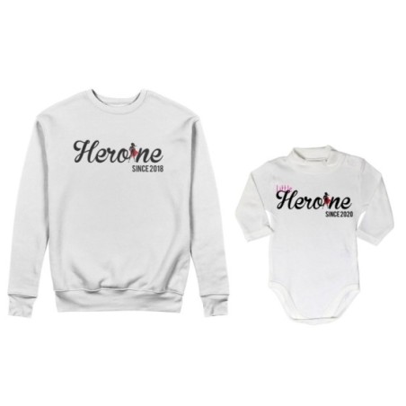 Coordinato felpe o body lupetto neonata madre figlia personalizzato con anno heroine since little heroine since Per la mamma