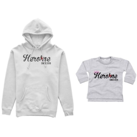 Coordinato felpe o body lupetto neonata madre figlia personalizzato con anno heroine since little heroine since Per la mamma