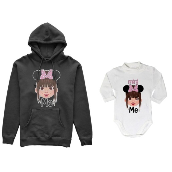 Coordinato felpe o body lupetto neonata madre figlia me mini minnie mouse Per la mamma