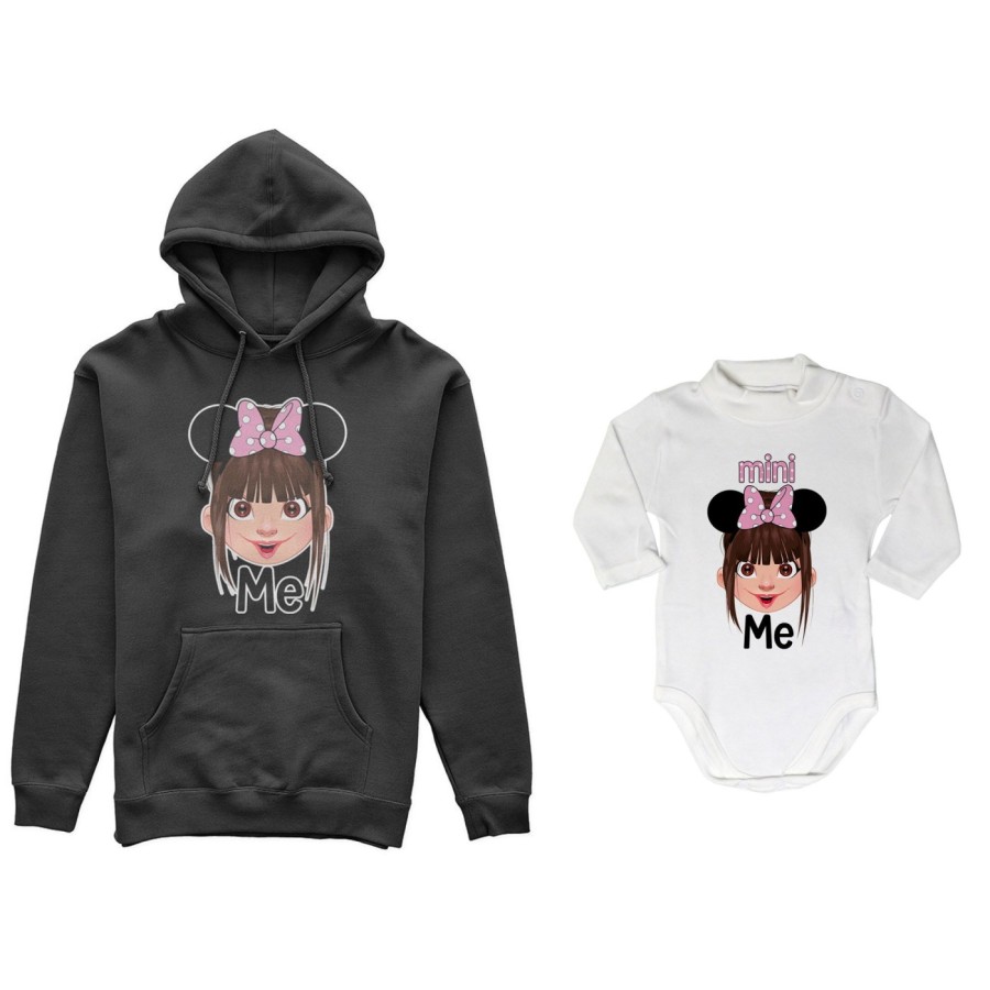 Coordinato felpe o body lupetto neonata madre figlia me mini minnie mouse Per la mamma
