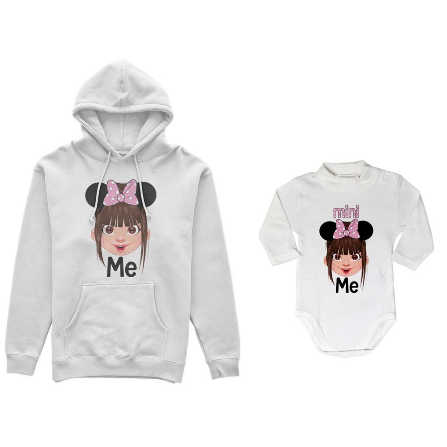 Coordinato felpe o body lupetto neonata madre figlia me mini minnie mouse Per la mamma