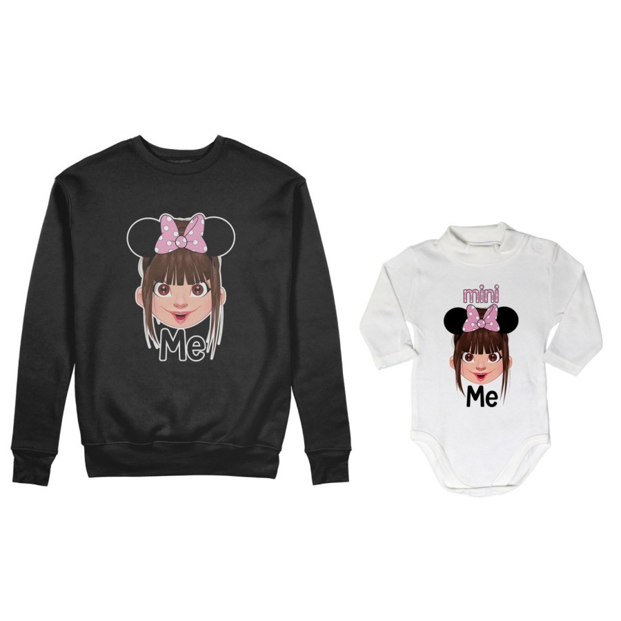 Coordinato felpe o body lupetto neonata madre figlia me mini minnie mouse Per la mamma
