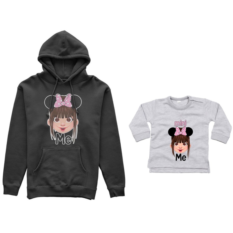 Coordinato felpe o body lupetto neonata madre figlia me mini minnie mouse Per la mamma