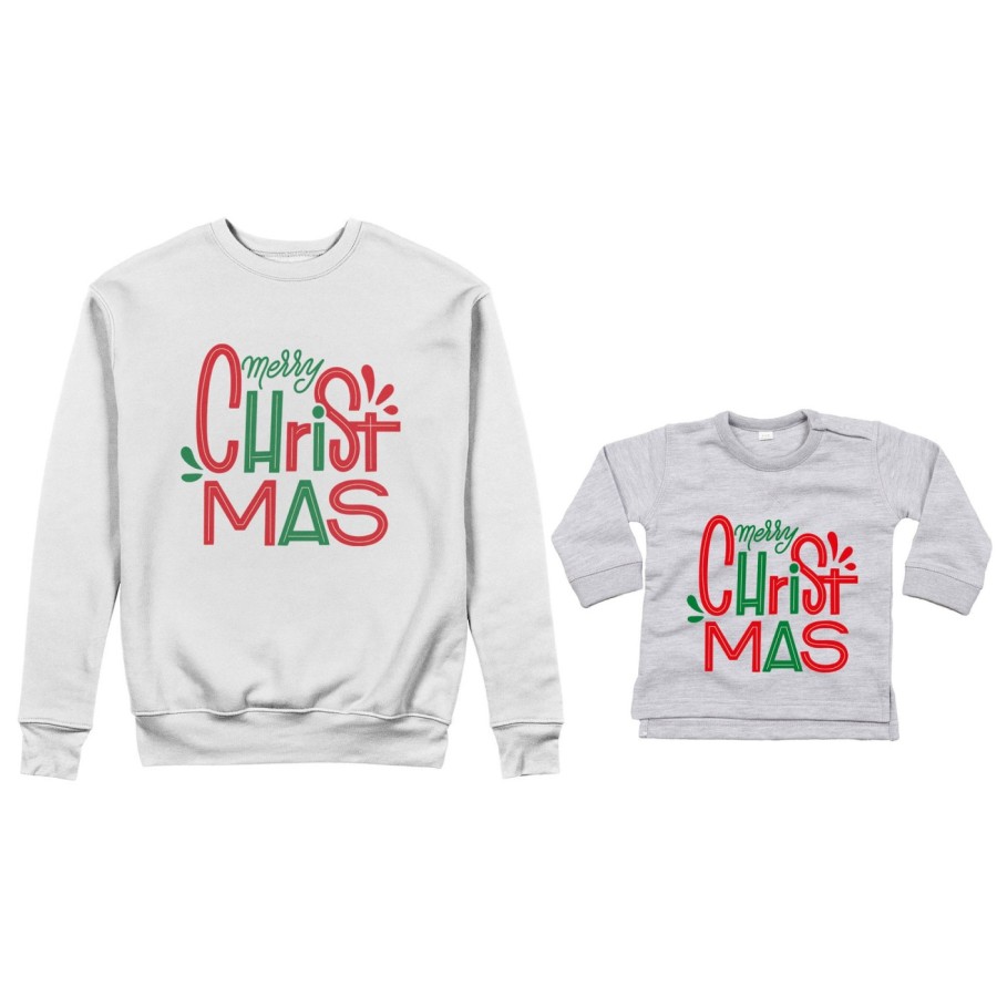 Coordinato felpe o body lupetto madre figlio personalizzabile con nomi merry christmas colorful Natale