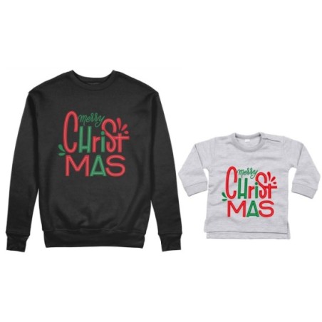 Coordinato felpe o body lupetto madre figlio personalizzabile con nomi merry christmas colorful Natale