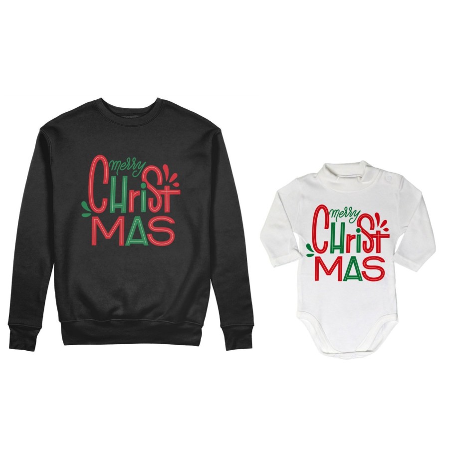 Coordinato felpe o body lupetto madre figlio personalizzabile con nomi merry christmas colorful Natale