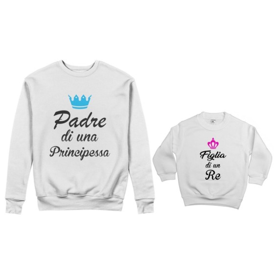 Coordinato felpe padre figlio padre di un principe di una principessa figlio figlia di un re con corona azzurra fucsia Per il pa 2