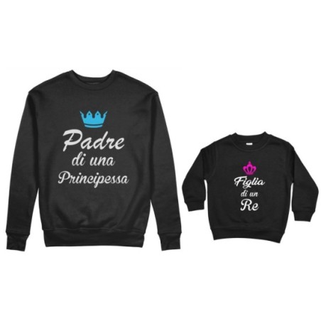 Coordinato felpe padre figlio padre di un principe di una principessa figlio figlia di un re con corona azzurra fucsia Per il pa