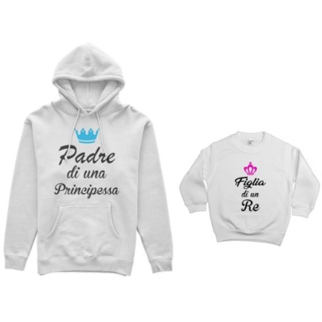 Coordinato felpe padre figlio padre di un principe di una principessa figlio figlia di un re con corona azzurra fucsia Per il pa