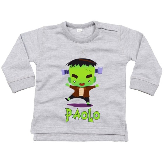 Felpa neonato personalizzata con nome piccolo frankenstein Halloween