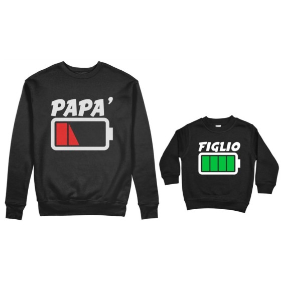 Coordinato felpe padre figlio papà batteria scarica figlia figlio carichissimi! Per il papà 2