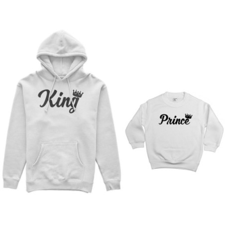 Coordinato felpe padre figlio personalizzabile con nomi king con corona prince princess con corona Per il papà