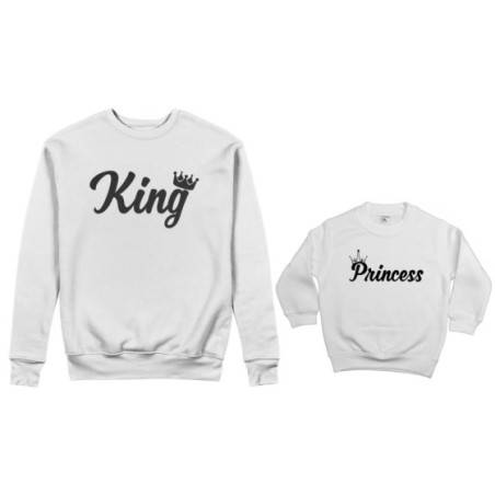 Coordinato felpe padre figlio personalizzabile con nomi king con corona prince princess con corona Per il papà