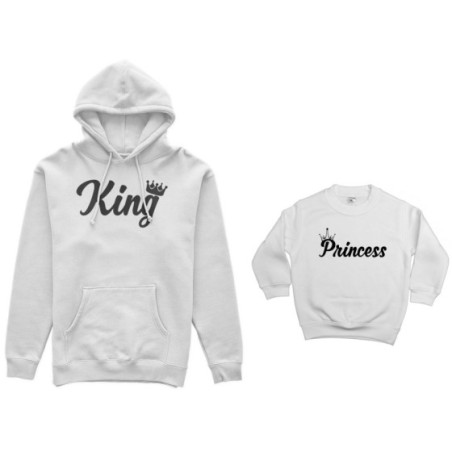 Coordinato felpe padre figlio personalizzabile con nomi king con corona prince princess con corona Per il papà