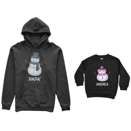 Coordinato felpe padre figlio personalizzabile con nomi pupazzi di neve Natale