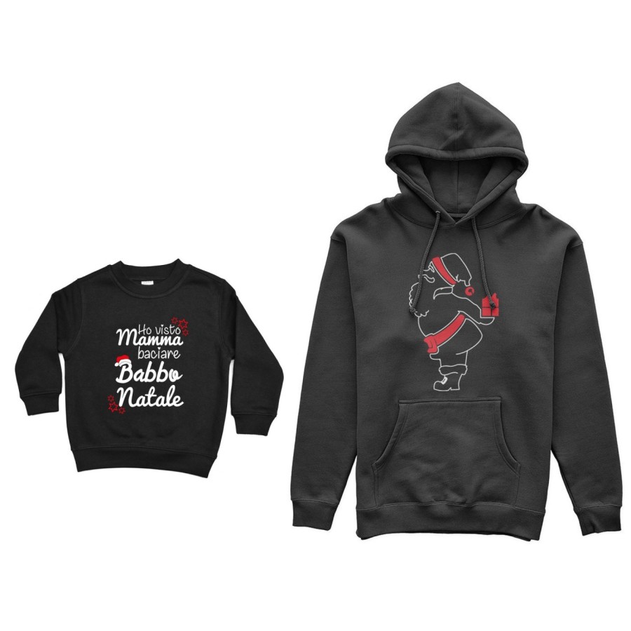 Coordinato felpe padre figlio ho visto mamma baciare babbo natale Natale