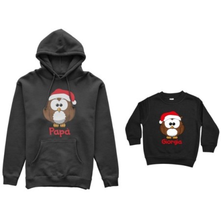 Coordinato felpe padre figlio personalizzato con nome gufetti natalizi Natale