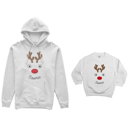 Coordinato felpe padre figlio personalizzabile con nomi renne natalizie Natale
