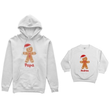 Coordinato felpe padre figlio personalizzabile con nome omini di pan di zenzero Natale