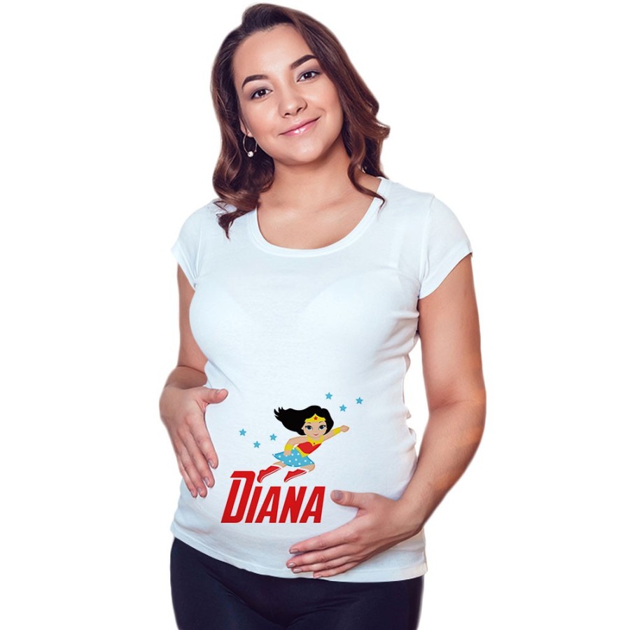 Maglia premaman personalizzata con nome baby wonder woman Cartoon