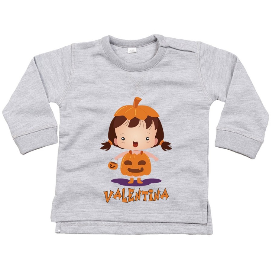 Felpa neonato personalizzata con nome piccola zucca Halloween