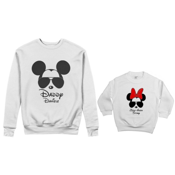 Coordinato felpe padre figlia personalizzato con nome daddy mickey little sister minnie Per il papà 2